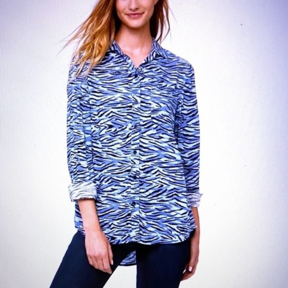 Beachlunchlounge zebra print button down shirt 100% viscose loose long